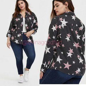 TORRID TAYLOR BLACK BURNOUT STAR RELAXED FIT TOP NWT sz 3